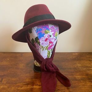 Wool Fedora w/ Attached Scarf